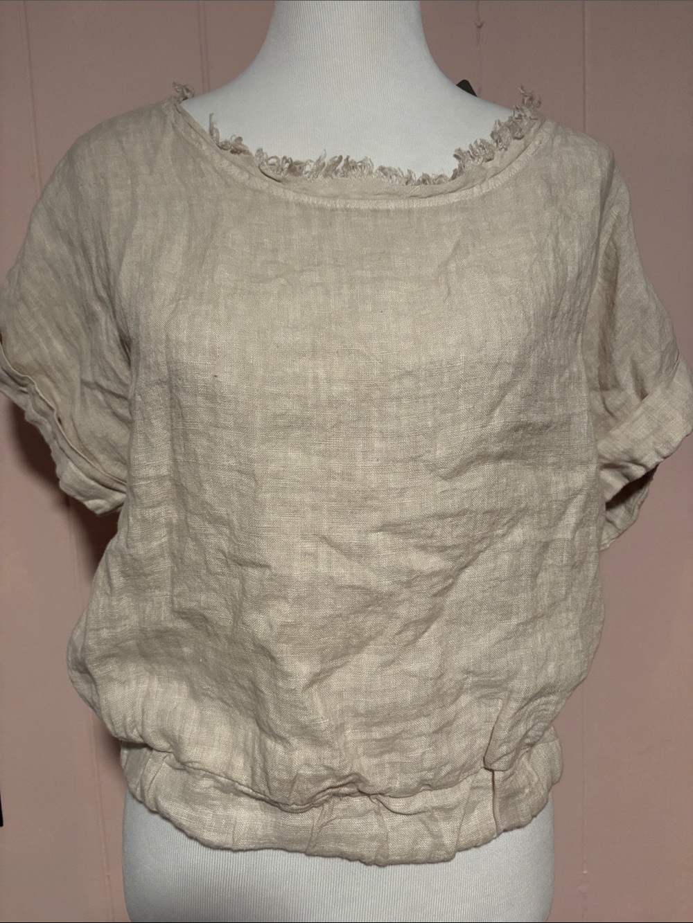 Relaxed Beige Linen Short Sleeve Tunic